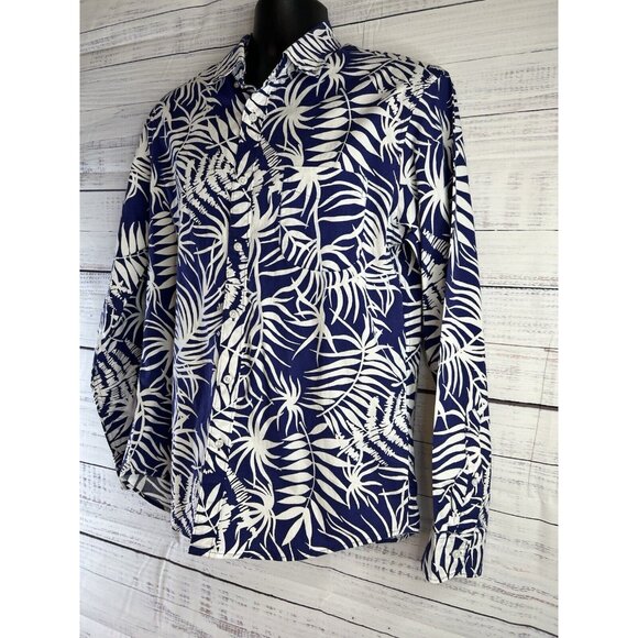 J Crew shirt Mens L Blue Floral Printed Long-Sleeve Slim Stretch Casual Tropical - Picture 3 of 12
